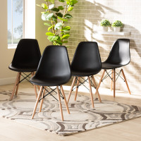 Baxton Studio AY-PC01-Black Plastic-DC Jaspen Modern and Contemporary Black Finished Polypropylene Plastic and Oak Brown Finished Wood 4-Piece Dining Chair Set 
